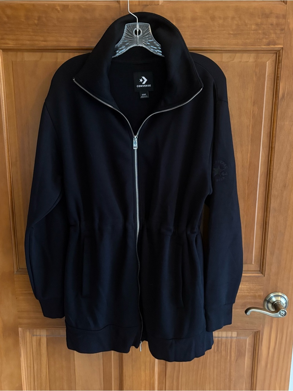 Converse Black Mid-Length Full-Zip Jacket, Women's Size S, Runs BIG